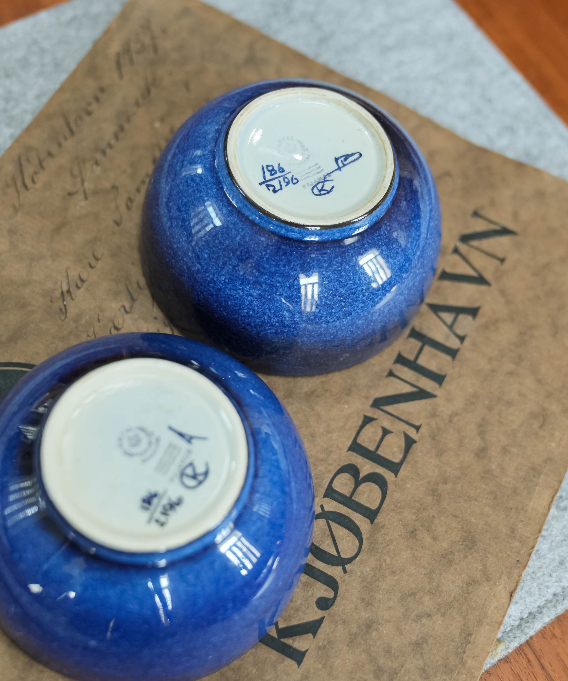 Royal Copenhagen Tenera faience bowl by Kari Christensen, close view of the mark and material