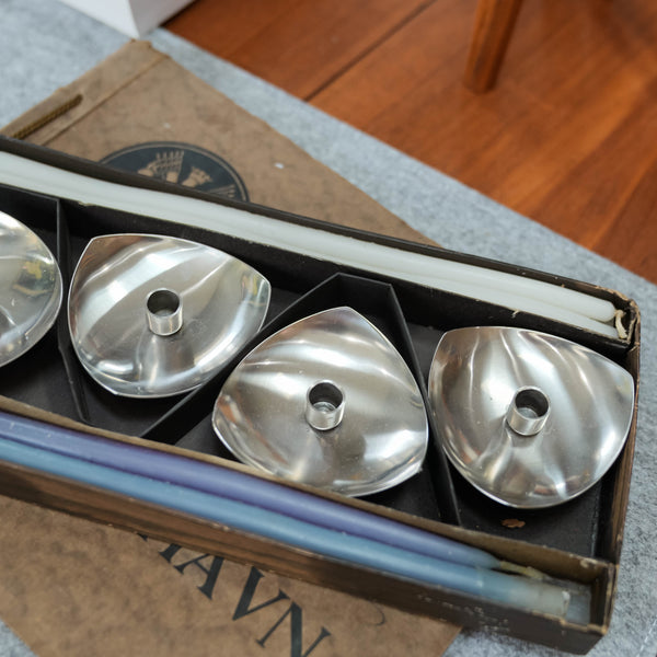 Stelton Stainless Steel Candle Holders, Set of 4, with Candles